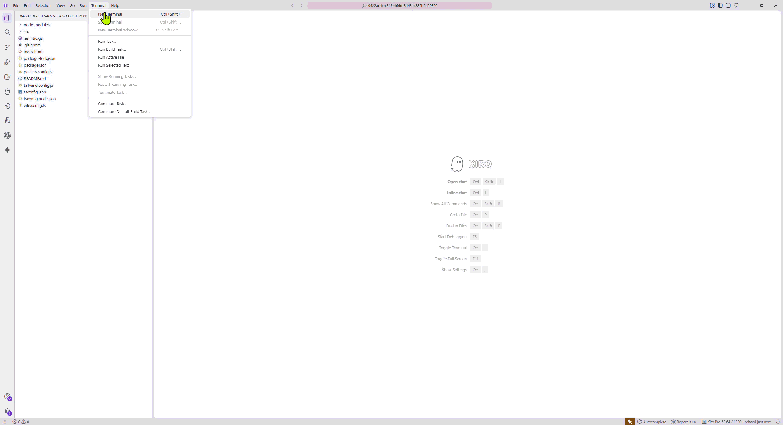 Screen recording showing Kiro terminal with npm run dev command running, then a browser opening localhost showing the live local preview of the website